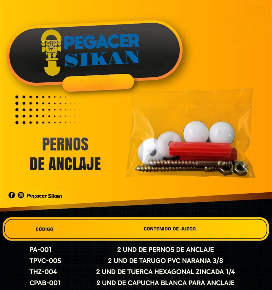 PERNO DE ANCLAJE  INODORO COMPLETO (PAR)